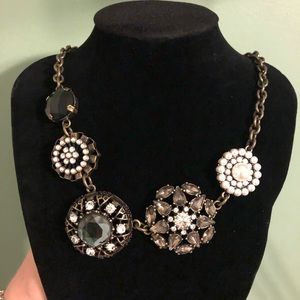 Statement bronze, pearl & crystal necklace